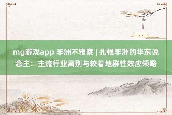 mg游戏app 非洲不雅察 | 扎根非洲的华东说念主：主流行业离别与较着地群性效应领略