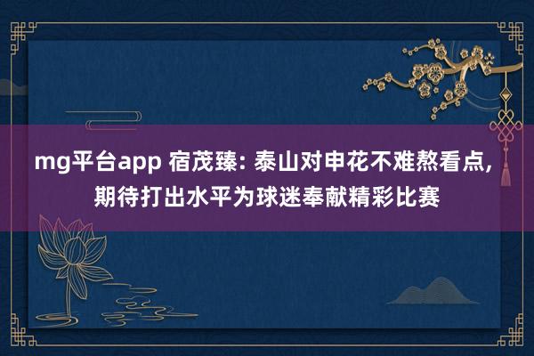 mg平台app 宿茂臻: 泰山对申花不难熬看点， 期待打出水平为球迷奉献精彩比赛