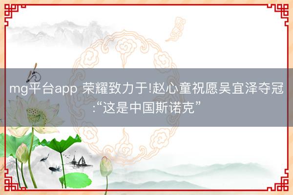 mg平台app 荣耀致力于!赵心童祝愿吴宜泽夺冠:“这是中国斯诺克”